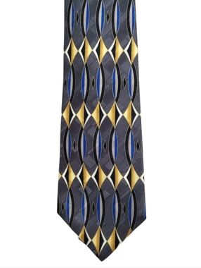 MACHADO george machado Men's Geometric Pattern Tie in Gray, Blue and Gold